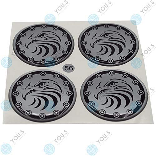 4 x YOU.S Nabenkappen Silikon Aufkleber 56,0 mm - schwarz silber Adler Logo selbstklebend