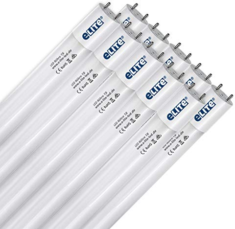 eLITe LED Röhre T8, 120cm, ultra hell, 3000lm, 18W, 865, 6500K, Tageslichtweiß, Glas, 330 Grad, homogenes Licht, langlebig 50.000h, 5 Jahre Garantie, 26mm Durchmesser, inkl. Starter, 10 Stück