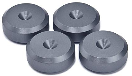 PrecisionGeek Aluminium Speaker Feet – 4x Isolation Pads Ø20mm / Grey/for HiFi Speakers, Stands, Soundbars & Audio Gear/Floor Protectors, Anti-Vibration Design /