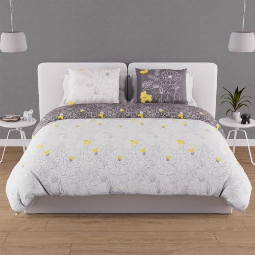 Soleil d'ocre Parure Housse de Couette 240X220 cm Lisa Anthracite 57 Fils/ cm2