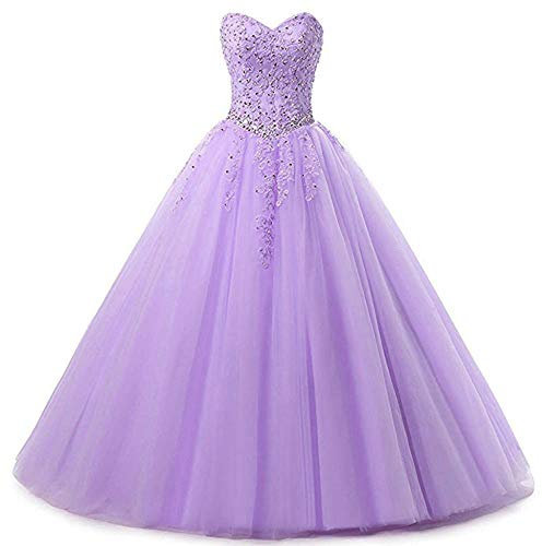 Vantexi - Vestito lungo da donna in tulle, abito da ballo, abito da sposa, abito da ballo, abito da laurea lilla. 46