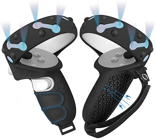 Vakdon (Versione Copertura Totale) Touch Controller Grip Cover per Quest 2, con Cinturino da Polso Regolabile, Anti Scivolo Anti Caduta Custodia Protettiva per Quest 2 Accessori (Nero)