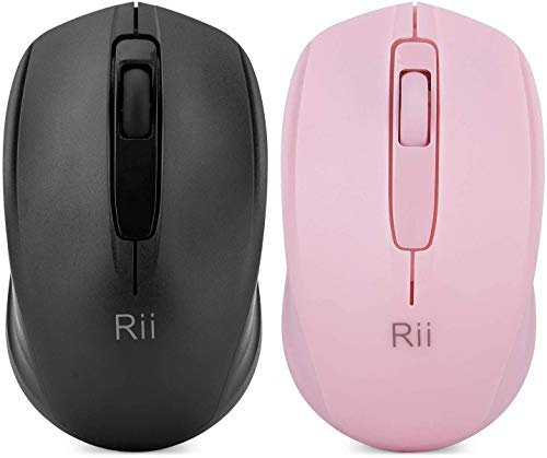 Rii Wireless Mouse for Laptop, USB Wireless Mice Optical Mini Mouse 2.4G for PC Computer with Nano Receiver for School Kids Office Home(Black&Pink)