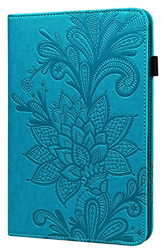 LMFULM® Fundas para Tablet, Funda de Piel Sintética para Samsung Galaxy Tab S2 SM-T810, T815, T813 (9,7 pulgadas), con Función Atril, Diseño de Flor de Loto, Color Azul