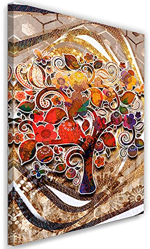 Feeby Vlies Leinwandbild Gustav Klimt Lebensbaum Malerei Moderner Stil 40x60 cm Wanddeko Design Kunstdruck Zimmerdeko Bilderwand Verwirbelte Zweige Blumen Schmetterling Rot