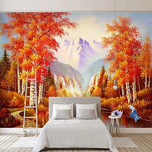 YXTSmurals Fototapete 3D Effekt Herbst Ahorn Landschaft Fototapeten Vlies Tapeten Wandtapete Vliestapete Wandbild Wand Schlafzimmer Wohnzimmer Büro Küche