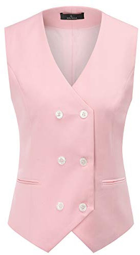 YUNCLOS Femme Gilet de Tailleur Manteau sans Manche Gilet de Costume Élégant Slim Fit Double Boutonnage,Rose,XL