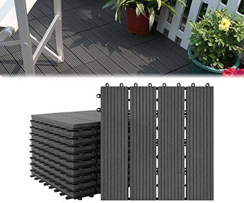 ACXIN Dalles de terrasse WPC - Carreaux en plastique aspect bois - Dalles de terrasse à clipser - Découpables - Pour jardin, balcon, terrasse (11, anthracite, 30 x 30 cm)