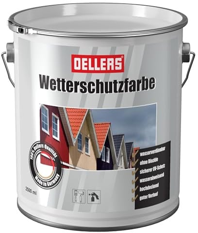 OELLERS Wetterschutzfarbe wasserbasierter Holzlack, 2.5L, RAL 1037 Sonnengelb, farbige Holzbeschichtung, 3in1 Grundierung + Deckanstrich + UV-Schutz für Innen und Außen, auch für Metall geeignet