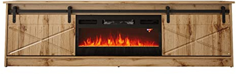 BIM Furniture Granero - Mobile per TV, 200 cm, con camino elettrico, frontale fresato, in MDF di alta qualità