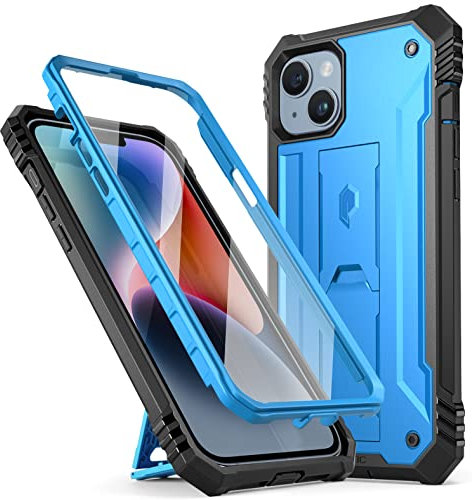 Poetic Revolution Series Case Compatible with iPhone 14 Plus 6.7 inch (2022 Release), Full-Body Rugged Shockproof Heavy Duty Protective Cover with Kickstand and Built-in Screen Protector, LightBlue