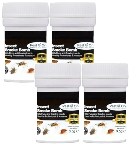 Bed Bug & Flea Smoke Bombs – 4 Pack | Fast-Acting Fumigator Kills Bed Bugs, Fleas, Cockroaches & Ants | Strong Permethrin Smoke Generator for Home & Commercial Use | HSE Approved Insect Killer