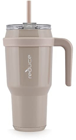 REDUCE 40 oz Stainless Steel Tumbler with Handle - Dual-Wall Vacuum Insulated Travel Mug, Sweat-Proof Lid & Reusable Straw - Keeps Drinks Cold for 24 Hrs, Fits Cupholders, Dishwasher Safe - Sand