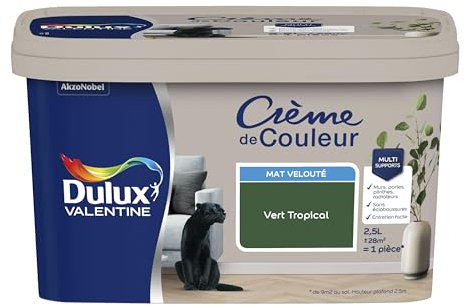 Dulux Valentine Crème de Couleur - Peinture multi-supports intérieure - Mat Vert Tropical 2,5 L
