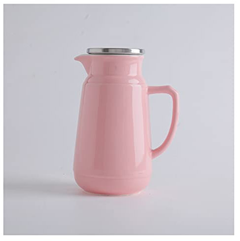 LOWLIU Eistee-Krüge Einfacher keramischer Kugel-Multicolor-Kaltkessel mit Griff und Deckel Große Kapazität Teekanne for Zuhause, Restaurant, Snackbar (50,7 Unzen) Krüge (Color : Pink)
