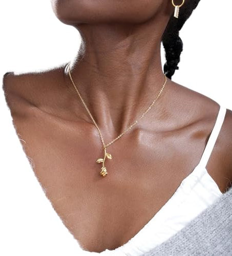 Wendalern Collier Pendentif Fleur Rose 3D Boho Ras Du Cou Or Romantique Bijoux Pour Femmes Et Filles