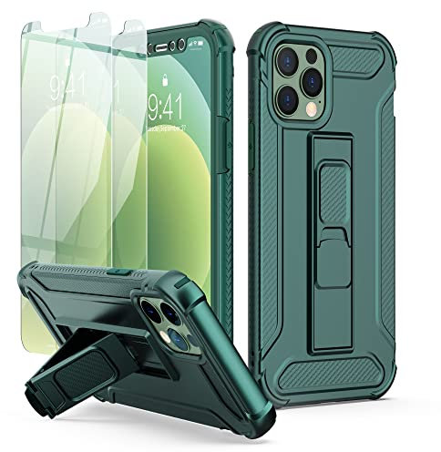 ORETECH für iPhone 12 Hülle, iPhone 12 Pro Hülle, mit [2 Stück Schutzfolie][Ständer], Handyhülle iPhone 12, Handyhülle iPhone 12 Pro, Stoßfest Schutzhülle Ganzkörperschutz Hülle iPhone 12/12 Pro, Grün