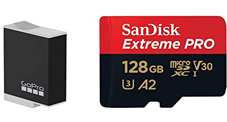 GoPro Enduro Akku (HERO11 Black/HERO10 Black/HERO9 Black) & SanDisk Extreme PRO microSDXC UHS-I Speicherkarte 128 GB + Adapter & RescuePRO Deluxe (A2, Class 10, V30, U3, 200 MB/s)