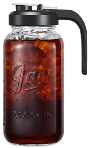 AOZITA 64 oz Glass Pitcher with Lid - 2 Quart Mason Jar Pitcher with Filter Lid, Wide Mouth Jar Leak-proof Water Jug, Heavy Duty Glass Container for Water, Juice, Milk, Tea, Iced Coffee, and Drinks