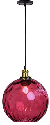HJXDtech Industrielle Vintage Pendelleuchte mit 20cm Buntem Glaskugel Lampenschirm in Wasserwellen, Antike Bronze E27 Loft Bar Deckenleuchte Hängelampe (Wein)