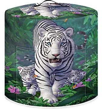ZIATUBLES White Tiger Print Air Fryer Dust Cover, Protective Cover with Pocket and Handle for Electric Pressure Cooker Air Fryer Rice Cooker Washable, 3 Quart