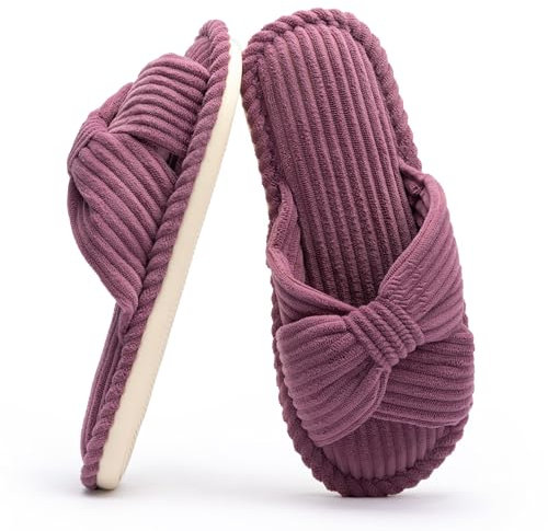 Chantomoo Pantofole da Donna in Memory Foam per la Casa Camera da Letto Bagno spa Matrimonio Viaggio Ospedale Open Toe Velluto Coste Pantofole Antiscivolo Accoglienti Confortevoli,Viola Scuro 39/40 EU