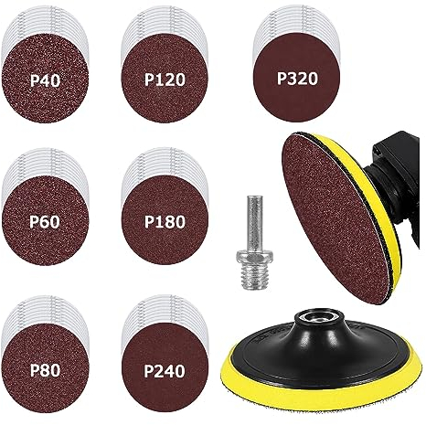 Bebochoi 70 Piezas Discos de Lija 125 mm con M14 Rosca, Grano Cada 10 x 40/60/80/120/180/240/320, Disco Adhesivo con Lija Autoadhesiva Lijadora, Para Lijado, Pulido