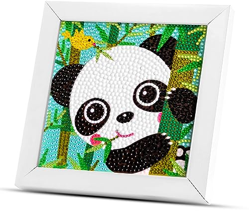 Senbos Diamond Painting Kinder, 5D Diamontpating Malerei Set mit Rahmen, DIY Diamant Malerei Erwachsene Kinder, Diamond Painting Panda für Home Wand Decor, Basteln Panda Geschenk für Mädchen Junge