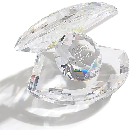Movdyka Concha Transparente para 25 Años de Aniversario - Regalo Romántico de Plata para Pareja y Esposa - Adorno de Recuerdo de Cristal