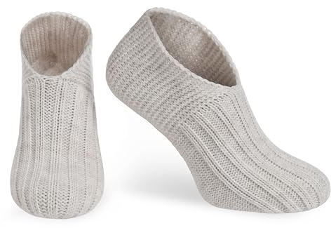 KNIT FACTORY - Miles Hausschuhe - Socken für Damen und Herren - Gestrickte Pantoffeln - Beige - 41-44