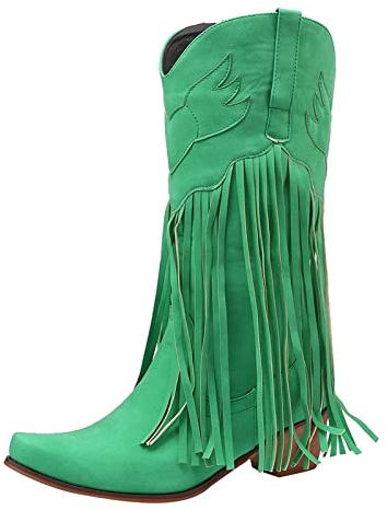 Stivali Texani Donna Pelle Western Stivali Texani Alto Vintage Stivali Cowboy Frange con Tacco Stivaletti Anfibi Camoscio Stivali Equitazione Cowboy Boots Invernali Biker