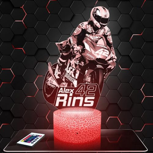 Lampada da comodino, Luce notturna tattile GP MOTO - A.Rins Lampada illusione 3D LED, idea regalo di Natale per ragazzi e ragazze Lampada da notte per bambini o adulti
