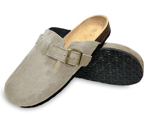 SOUTH BE, Zoccoli Sabot Ciabatte Uomo Comode Chiuse, Sandali in Pelle e Pantofole Traspiranti, Scarpe Regolabili da Casa, Estive e Invernali da Giardino (Beige, 42)