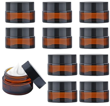 10 Stück Braunglas Salbentiegel,20ml Amber Glas Leerdose, Creme behälter,kleine dose mit deckel, Reise Probenbehälter,Cremedosen zum befüllen von Kosmetika, Lotionen, Cremes