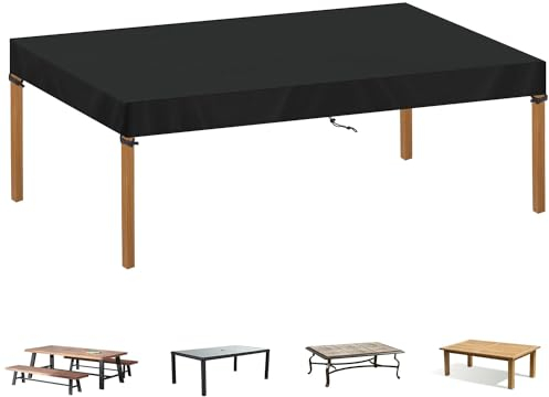 SIMPHAUS Abdeckplane für Gartentisch Abdeckung Tischplatte Abdeckhauben für Tisch Wetterschutz für Gartentisch Abdeckung Lounge Tisch Wasserdicht UV-Beständiges 420D Oxford Gewebe 240x100x15cm