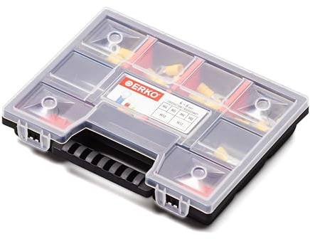 ERKO Professionelle Kabelschuhe Set – 72 Stück Isolierte Ringkabelschuhe in 9 Größen, Querschnitt 0,5-6mm², Schraubengrößen M4 bis M6, DIN 46234 Konformität