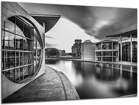 DARO Design - Wand-Bild 6mm HDF 84x56 cm Gebäude Häuser schwarz weiß - Wand-Deko Bilder Wohnzimmer