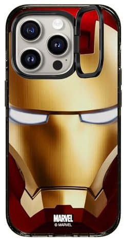 CASETiFY Impact Ring Stand iPhone 15 Pro Hülle [Iron Man Co-Lab / 3X Falltest in Militärqualität, 2 m Fallschutz, kompatibel mit Magsafe] – Iron Man Hero Maske – Transparent Schwarz