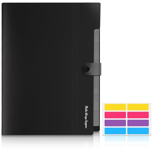 KONVINIT Dokumentenmappe mit fächern a4, Fächermappe 7 Fächern Document Organizer Mappen Ordnersystem A4 Mappe mit 8 Tasche Schul Büro Organizer Mappe File Folder,schwarz