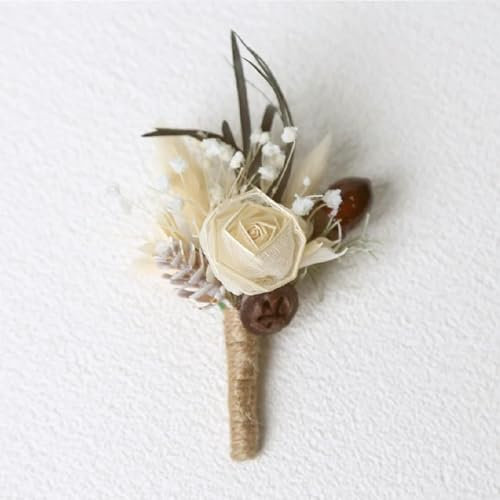 KPVVPEOX Brosche für getrocknete Blumen, Ansteckblume für Hochzeit, Trauzeugen, Anstecknadel, Knopfloch, Herren, Hochzeit, Bräutigam, Anzug, Dekoration - 02