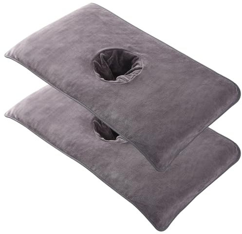 NasenschlitztüCher Massageliege Massageliege Bezug 2pcs Massage Tisch Abdeckung mit Gesichtsloch 16x32 '' wiederverwendbares Spa Schönheitsbett Abdecktuch mit Gesichtsloch Massage Bettlaken grau