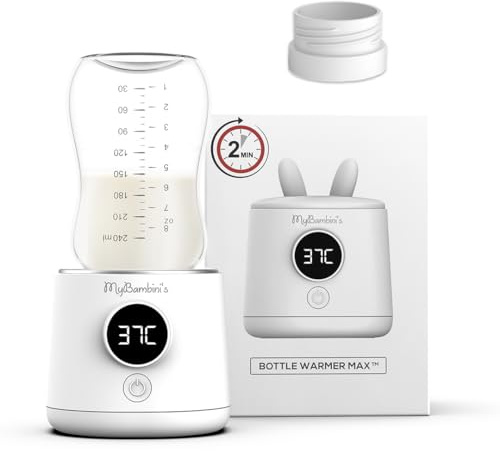 MyBambini's MAX Flaschenwärmer Baby Unterwegs, Flaschenwärmer Akku, Schnelles Aufwärmen (2min), 4 Temperatur-Einstellungen, Erhitzt bis zu 8 Flaschen, Geeignet für: NUK First Choice