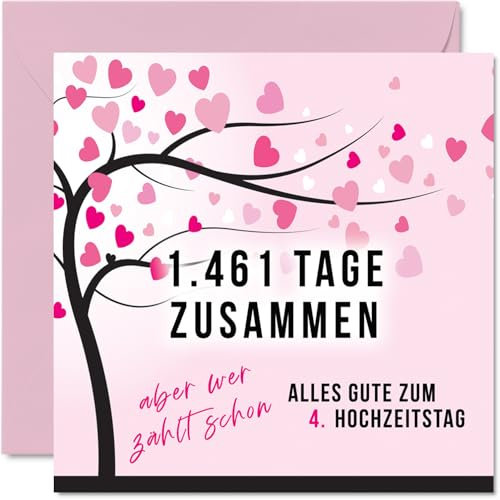 Stuff4 4. Hochzeitstag Karte Liebe - 1461 Tage Zusammen - 4 Jahrestag Karte Hochzeitstag Geschenke für Mein Mann Ehemann Meine Frau Ehefrau, 145mm Lustig Glückwunschkarten