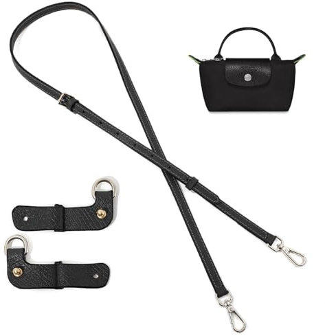 Kabwea Véritable cuir Bandoulière Sangle de sac à main Pouches Kit de conversion Crossbody Femme Bandoulière en cuir Sangle de porte-monnaie (Noir)