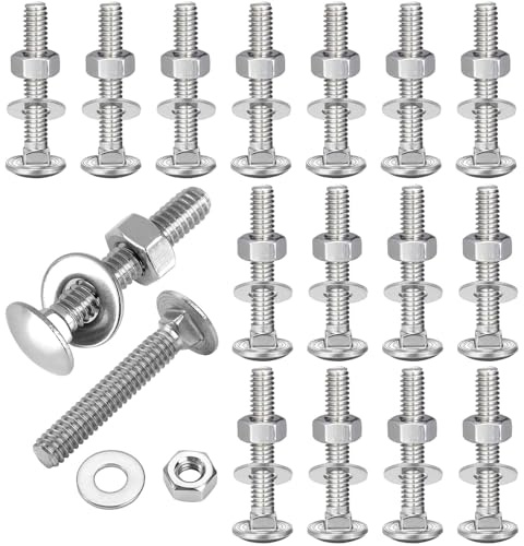 ORTAVA 20 Stück Schlossschrauben M5 x 50mm mit Muttern, Edelstahl A2 V2A | Torbandschrauben-Set in Silber mit 20 Muttern und 20 Unterlegscheiben; Flachrundkopf mit Vierkantansatz für Holzbau