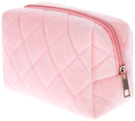 Gjinxi Make-Up Tasche Reise Kosmetiktasche Flauschige Make-Up Tasche Organizer Etui Für Frauen Und Teenager Süße Kulturtasche Make-Up Tasche Hautpflege Reise (16×10×9cm,PinkRosa Diamantgitter)