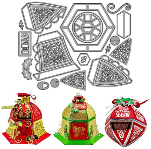 Weihnachtsball Weihnachtsglocke Weihnachtsanhänger Stanzschablonen Weihnachten Geschenkbox,Metall Prägeschablonen Stanzmaschine,3D Weihnachtsball für DIY Süßigkeitenbox Keksbox