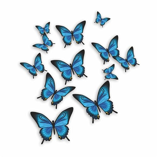 Blue Butterfly Stickers, Hardwearing Waterproof 0% Transparency Decals, DIY Peel & Stick Perfect to Cover Marks, Wall Decor, Weatherproof for Cars & Other Home Projects. LaoGraphics® (12 Blue, A5)
