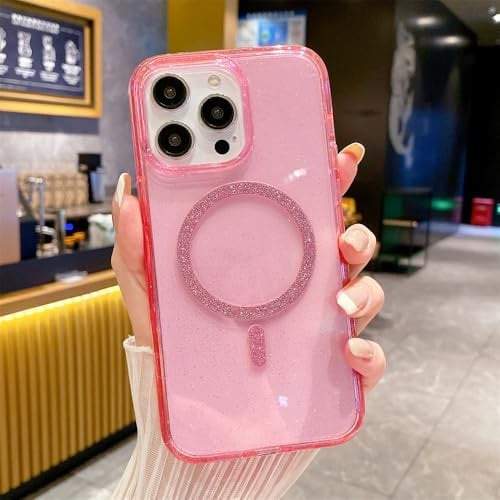 Custodia magnetica trasparente glitterata per iPhone 14 15 Plus 15proMax 11 12 13 Pro Max Mini Airbag Bumper Slim Cover, rosa, per iPhone 14 Plus