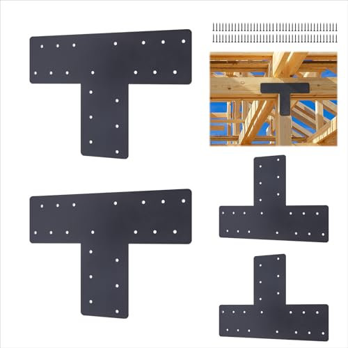 4 Pcs T Post Brackets, Black T-Plate Metal Plates (Actual size16.9 ”× 4.8 “), Heavy Duty Patch Plate Attachment Bracket , for Repairing House Beams, pergola, Gazebos, Truss Framing
